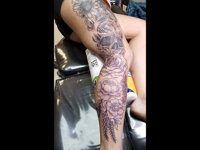 Thigh and Leg Tattoo